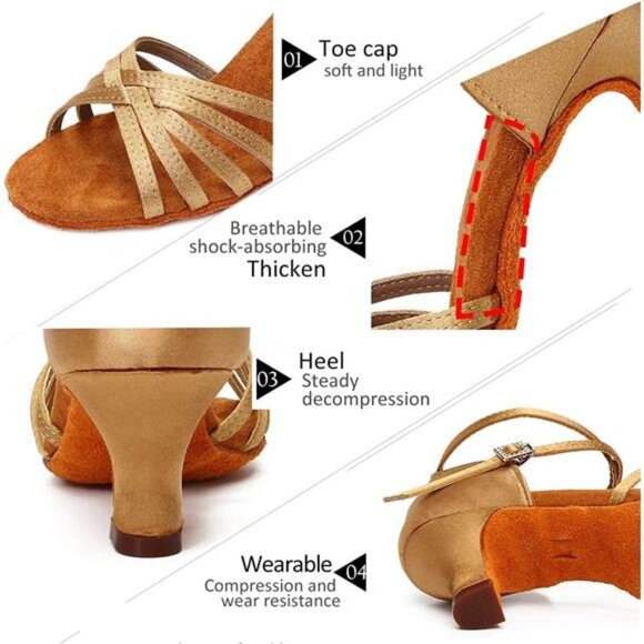 DKZSYIM Women's Satin Latin Dance Shoes Professional Ballroom Salsa Practice - Picture 2 of 8